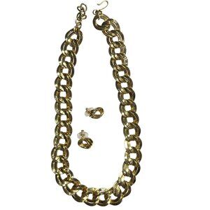 Monet 18" Necklace & Post Earrings Set Gold-Tone Chunky Curb Chain Marked